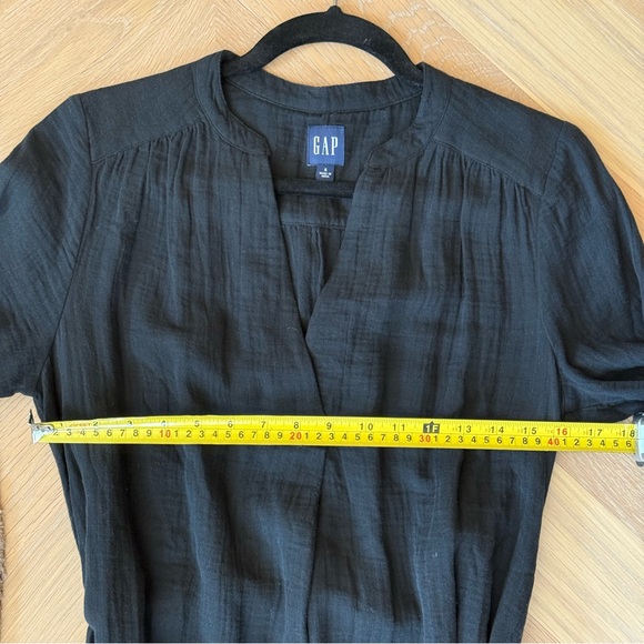 GAP black Split Neck Cotton Gauze Dress w/pockets, self tie, size S - Picture 5 of 5